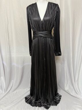 Express Grey Metallic Pleated Satin-Trim Dress